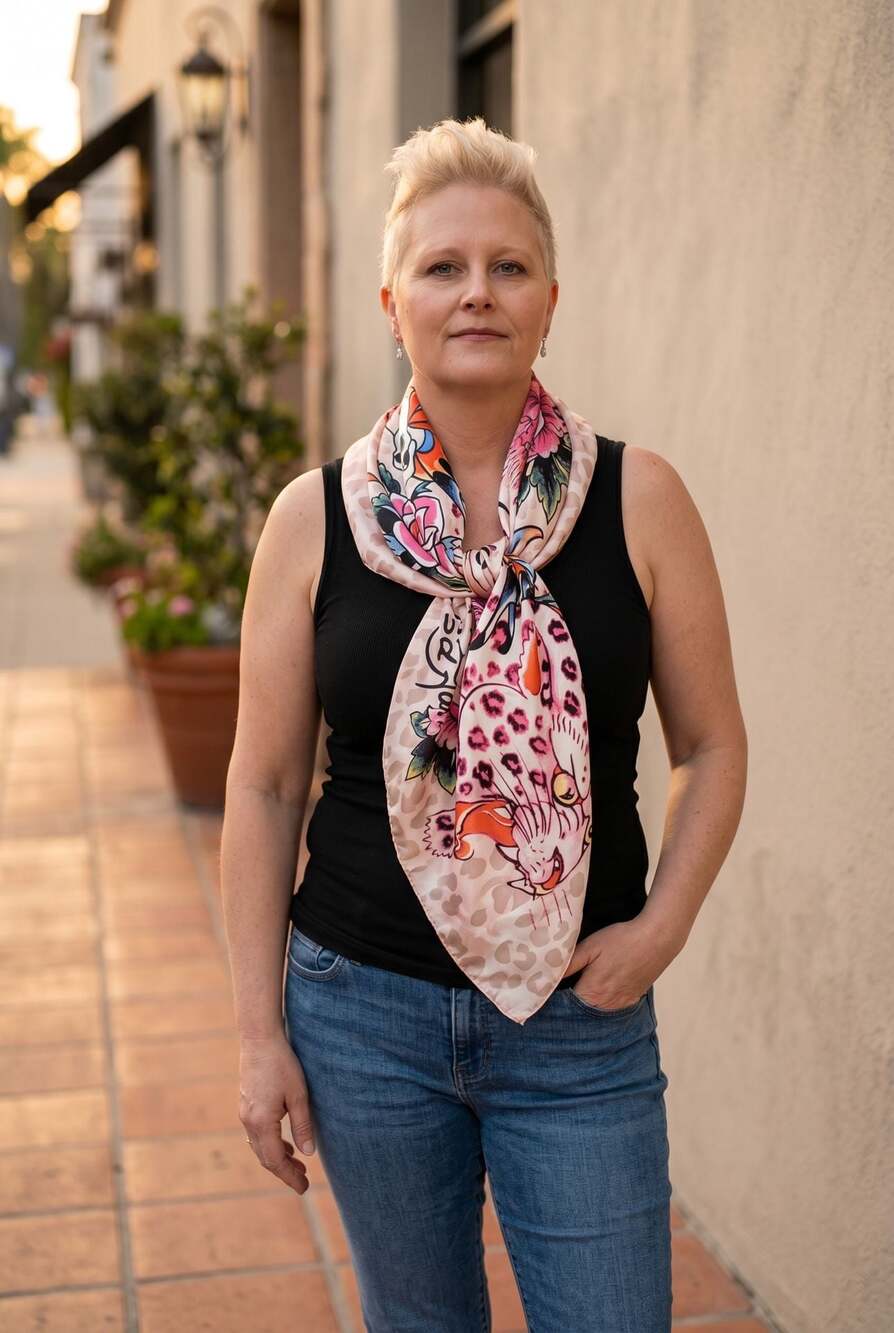 Ed Hardy Leopard Skull Rose Floral Print Scarf O/S